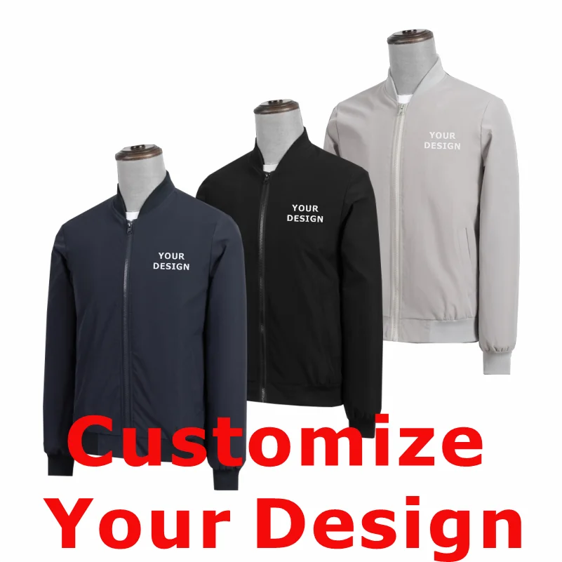 

Customized Print Embroidery Text Man Leisure Jacket New Spring Autumn Solid Color Comfortable Zipper Style Fashion Windproof Top