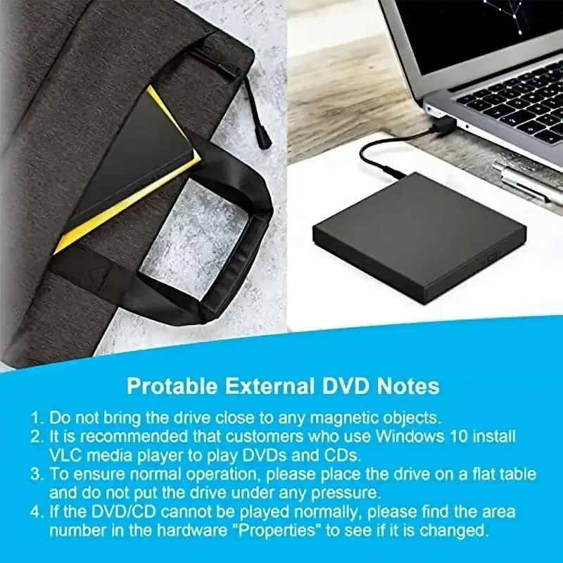 외장 CD DVD 드라이브, USB 2.0 슬림형 보호 가능 외장 CD-RW 드라이브 노트북용 DVD-ROM 플레이어 데스크탑 PC