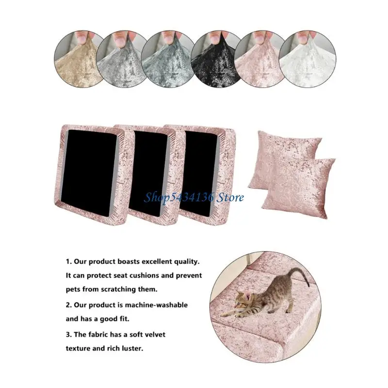 H7ED Pack of 5 Soft Polyester Sofa Slipcover and Pillow Cover Set Sturdy Pet Friendly for Family Use