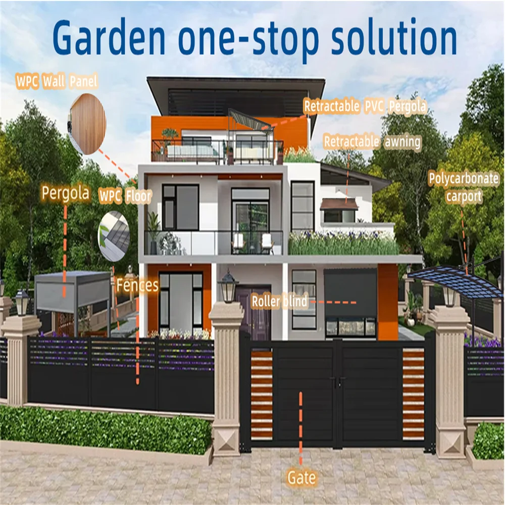 

Товары для сада виллы, индивидуальные интегрированные решения, паркан из перголы, карпорные ворота, WPC, напольный тент, уличная мебель, универсальный ш