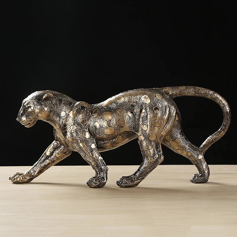 

Handmade Leopard Sculpture Resin Panther Statue Decor Living Room Wild Animal Jungle Predator Ornament Office Tabletop Craft