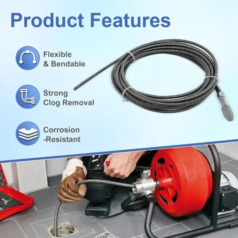 581E Industrial Power Drain Cleaning Cable For Kitchen Bathroom And Small Commercial Pipes