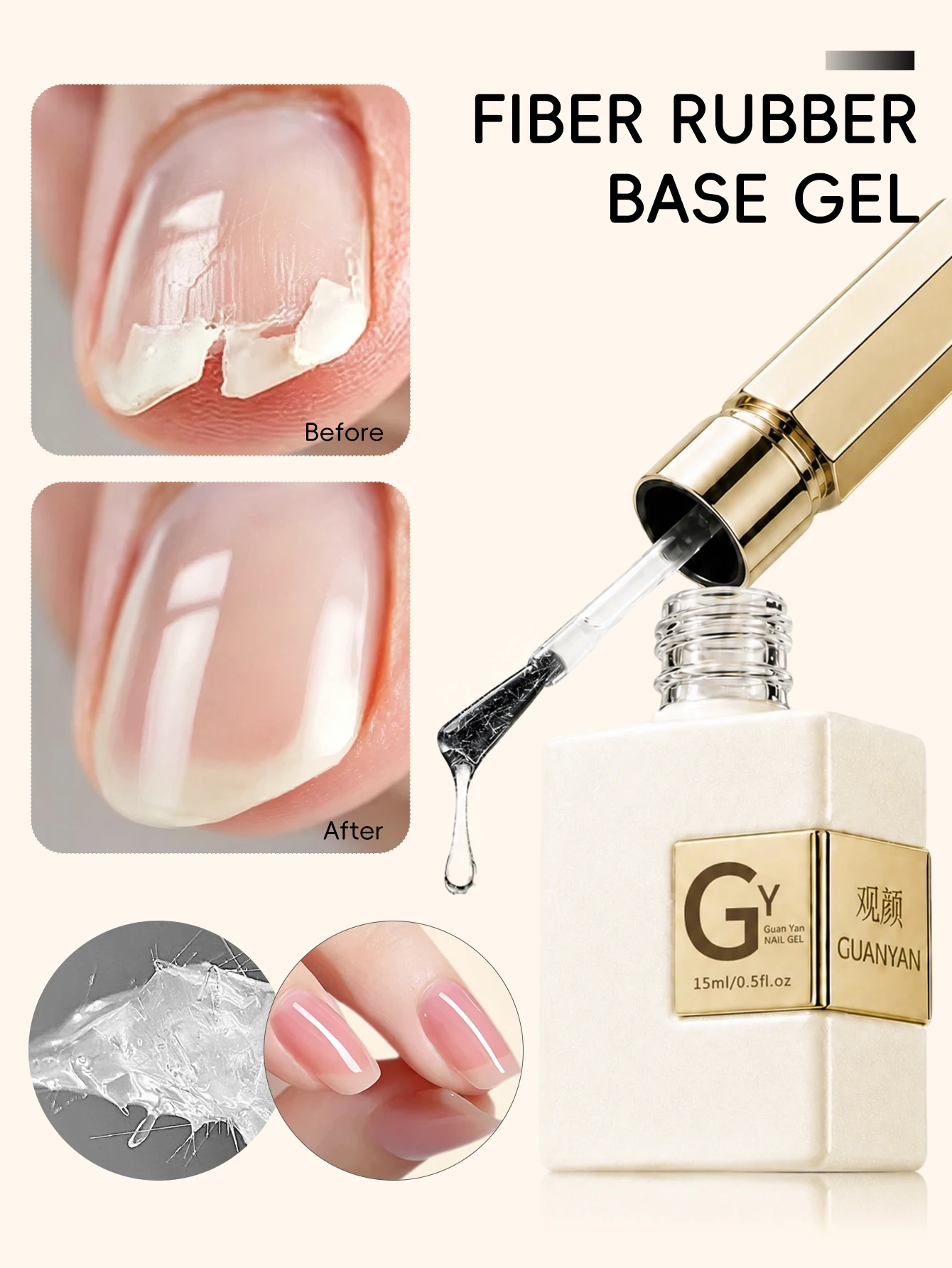 1Pc 15ml Clear Fiber Rubber Base Coat Gel, UV/LED Compatible Manicure Prep, For Salon And Home DIY Manicure