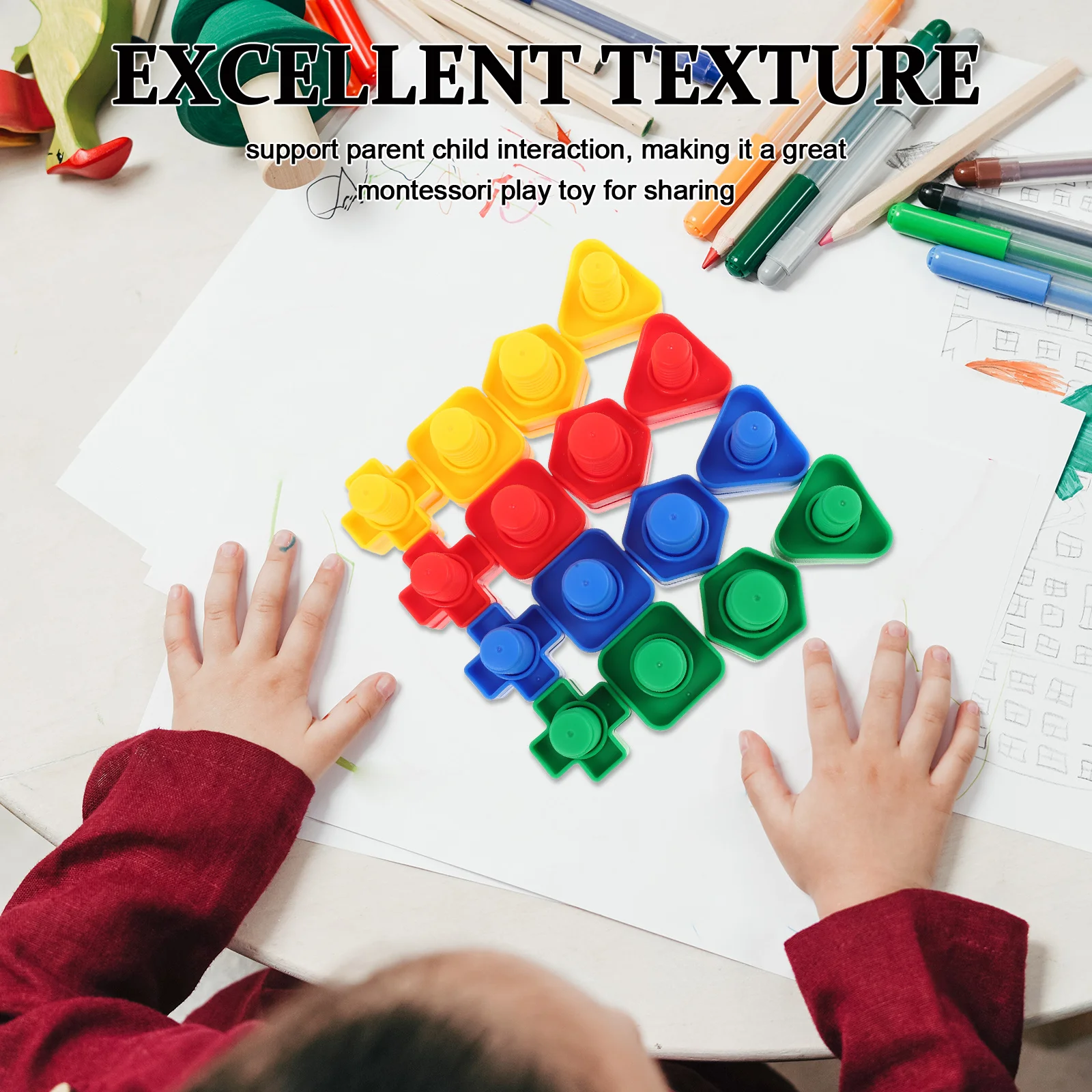 32 Paar Montessori-inspiriertes Schrauben- und Bolzen-Set, große Kunststoffmuttern für Kleinkinder, Stielbausatz, bunte Formsortierung