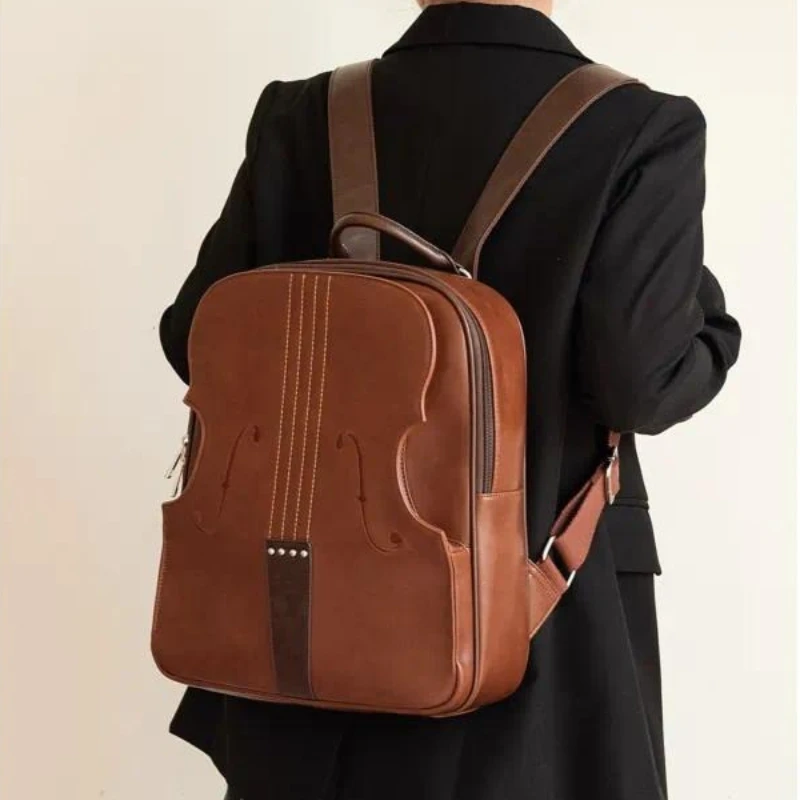 Small Cello Shaped Retro Medieval Backpack, Japanese Literary Simple Student School Bag, Lightweight Daypack for Travel & Study