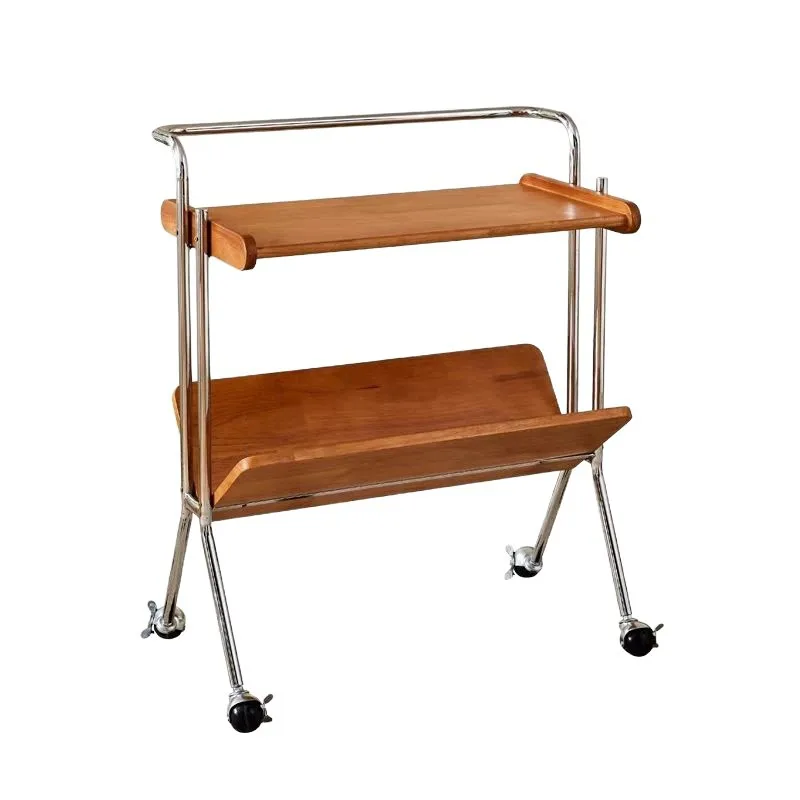 

Simple modern solid wood rubber wood rectangular shelf living room coffee table with rollers movable side table storage car