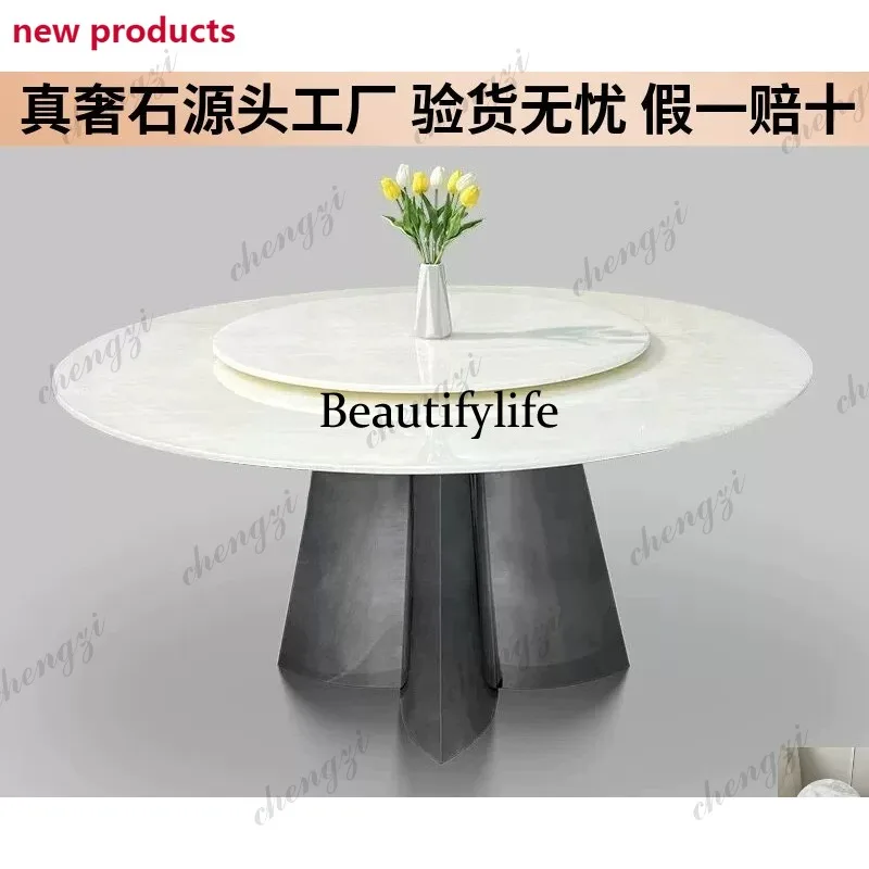 A68Natural luxury stone Milan ice jade round table high-end villa home pure natural marble round table