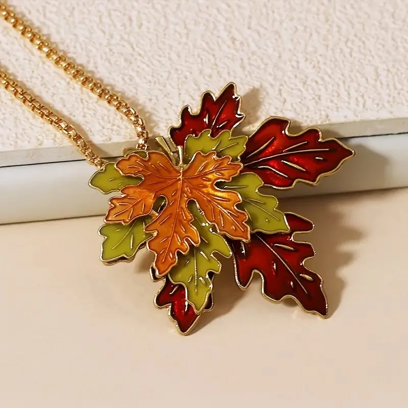 

Vintage 3D Drip Paint Maple Leaf Jewelry Set for Women Romantic Autumn Earrings Necklace Earrings Friendship Jewelry Gifts