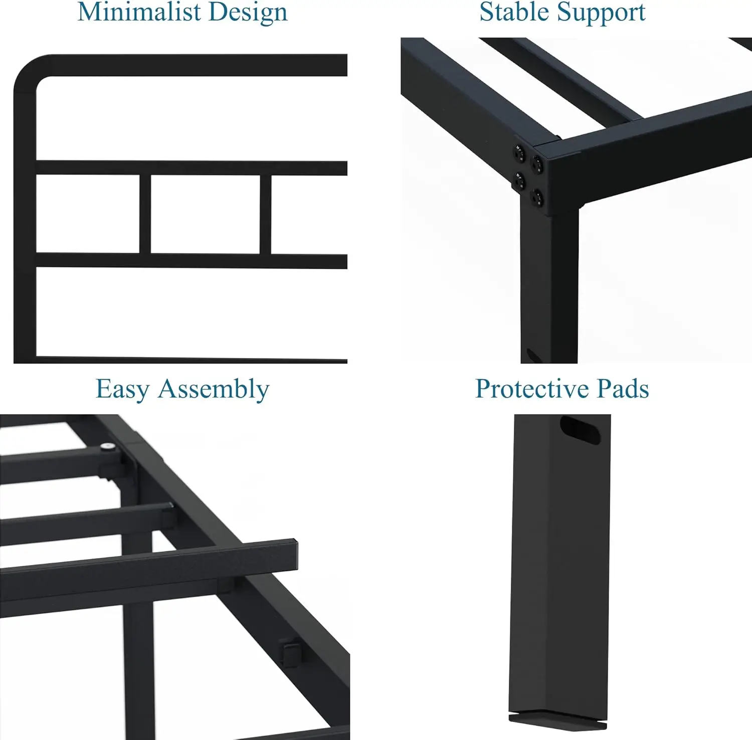 

14 H Twin Xl Bed Frame With Headboard No Box Spring Ned Metal Platform Heavy Duty Steel Slat Mattress Foundation/Easy
