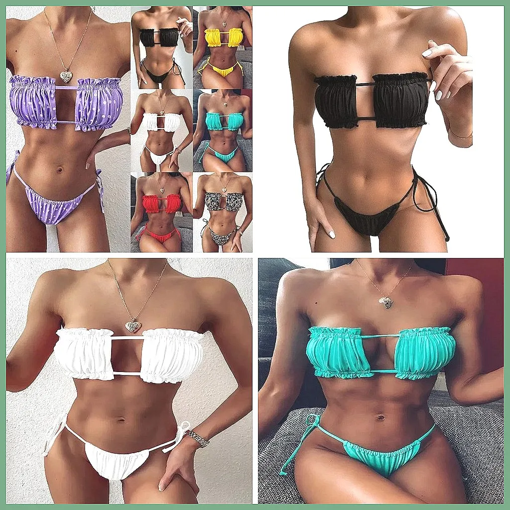 

Сексуальный плиссированный комплект бикини для женщин: купальник-стринги с высокой талией и пляжная накидка