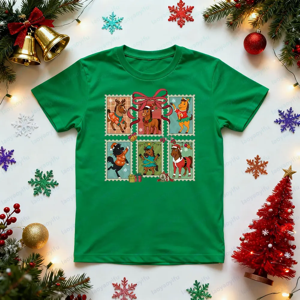 Horse Lover Christmas Shirt Merry Horsemas TShirt Horse Farmer Xmas T-Shirt Animal Christmas Tee Men Women Fashion Casual Tops