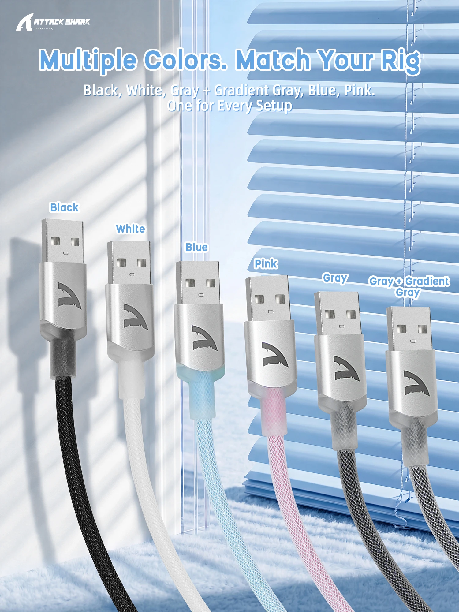 ATTACK SHARK C01ULTIMATE Coiled USB-C Mechanical Gaming Keyboard Cable, RGB 8K Type-C to USB-A with Detachable Metal Aviator