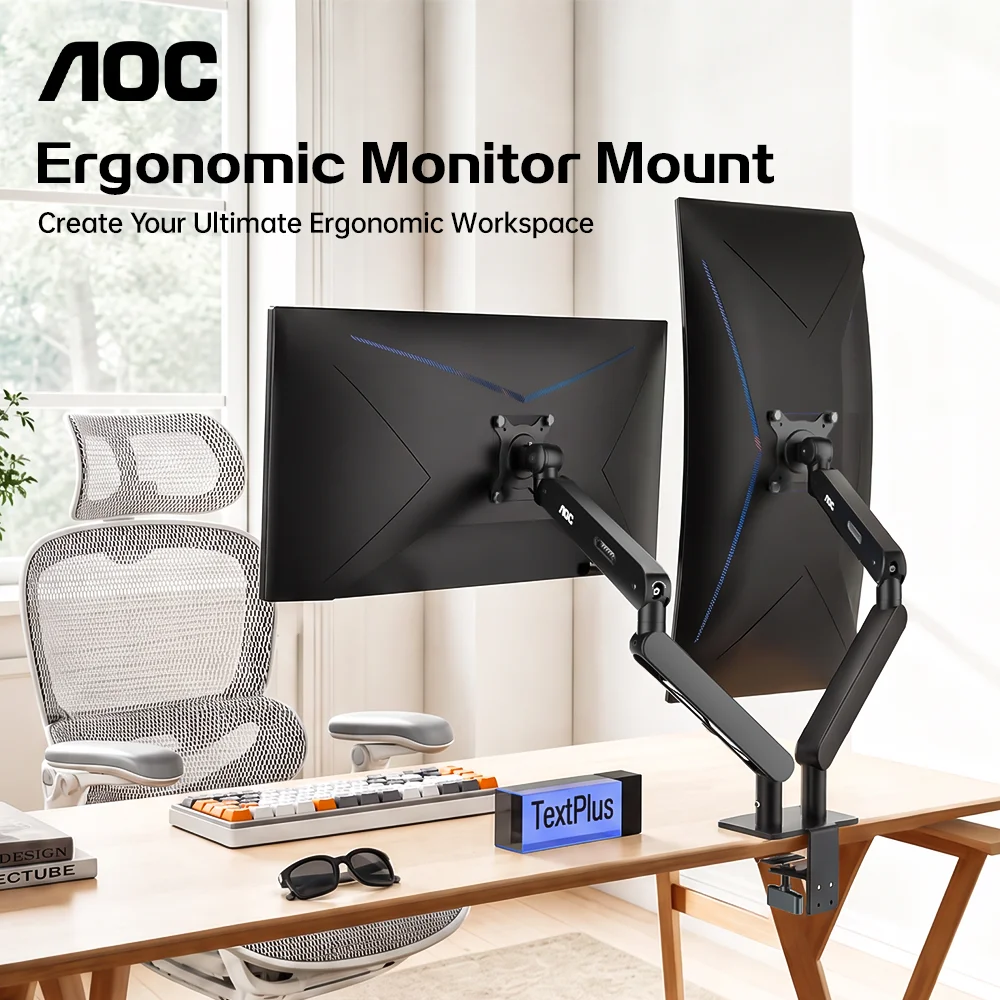AOC AM420 Premium Aluminum Dual Arm Adjustable Monitor Mount  Universal Monitor Stand for 17–34 Inch Screen Load Capacity 2–9 kg