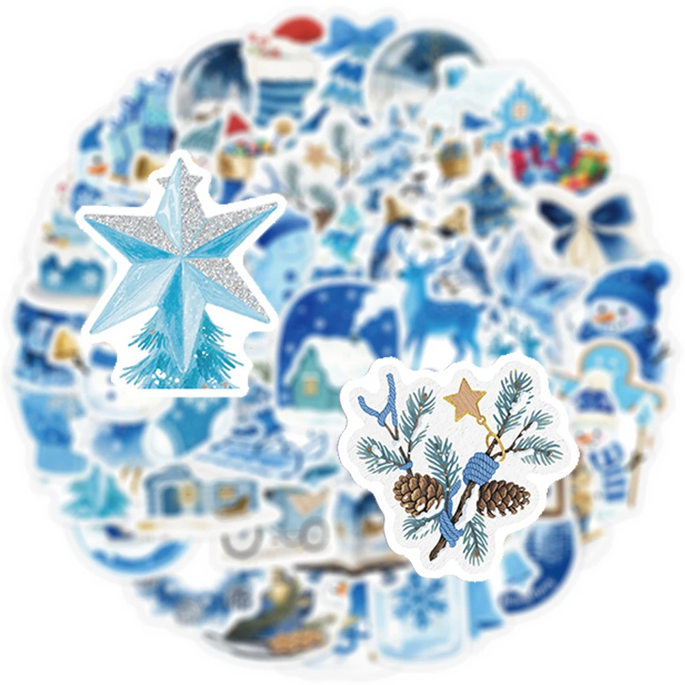 

10/30/50pcs Cartoon Biue Winter Stickers Christmas Graffiti Decals DIY Skateboard Luggage Phone Cute Decoration Sticker for Gift