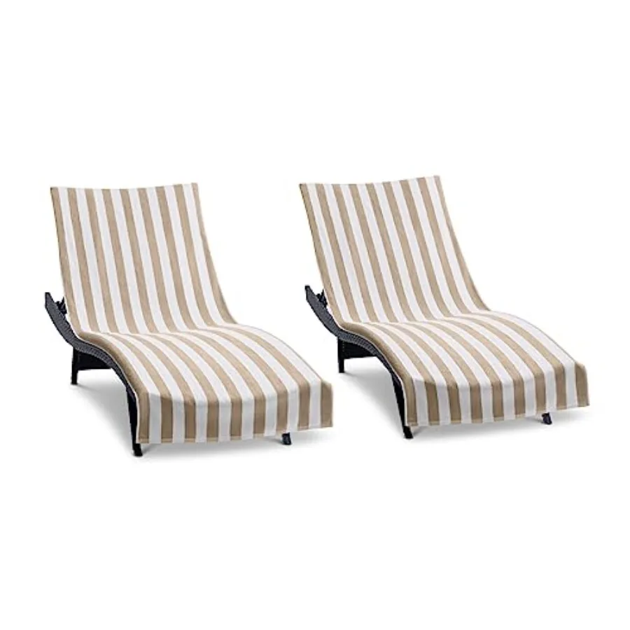 Arkwright California Chaise Lounge Cover Towel with Pocket - Pack of 2 - Striped 100% Cotton Cabana Cover for Beach Pool Outdoo