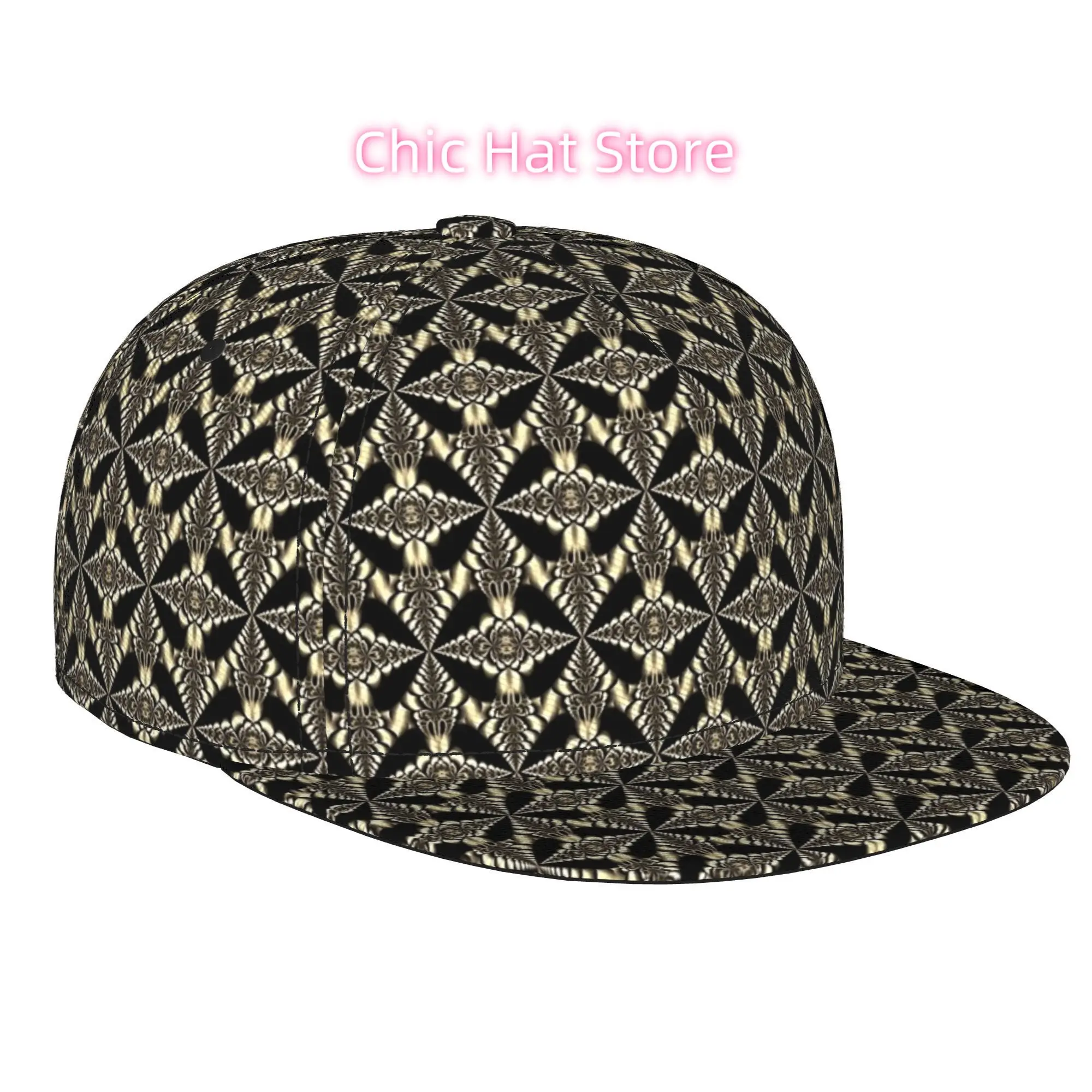 1pc Ornate Damask Pattern Fully Printed Hip-Hop Caps, Baseball Caps, Stylish Flat-Brimmed Baseball Cap, Golf Cap, Sports Outdo