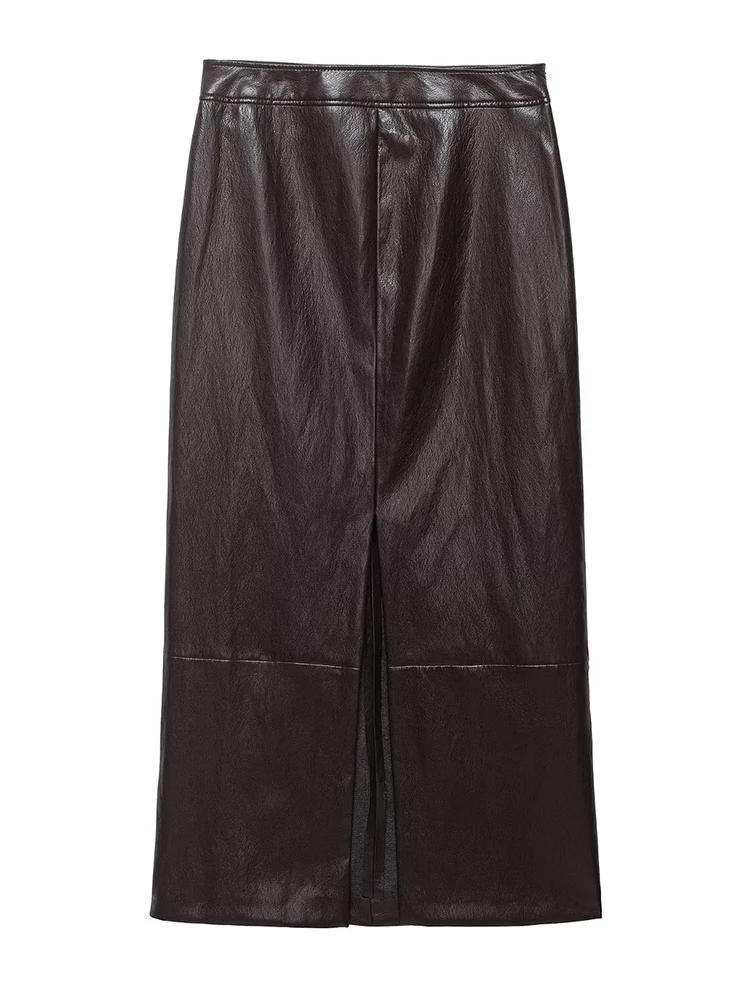 HH Vintage Women's Leather Suits 2026 Spring Summer Round Neck Belted Vest Top+Front Split Long Skirts Female Two-Piece Set view 5