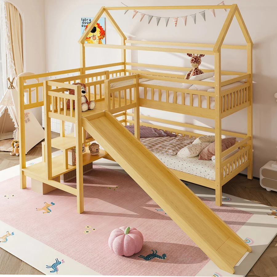 Bunk Bed With Stairs And Slide - Letto a castello a forma di