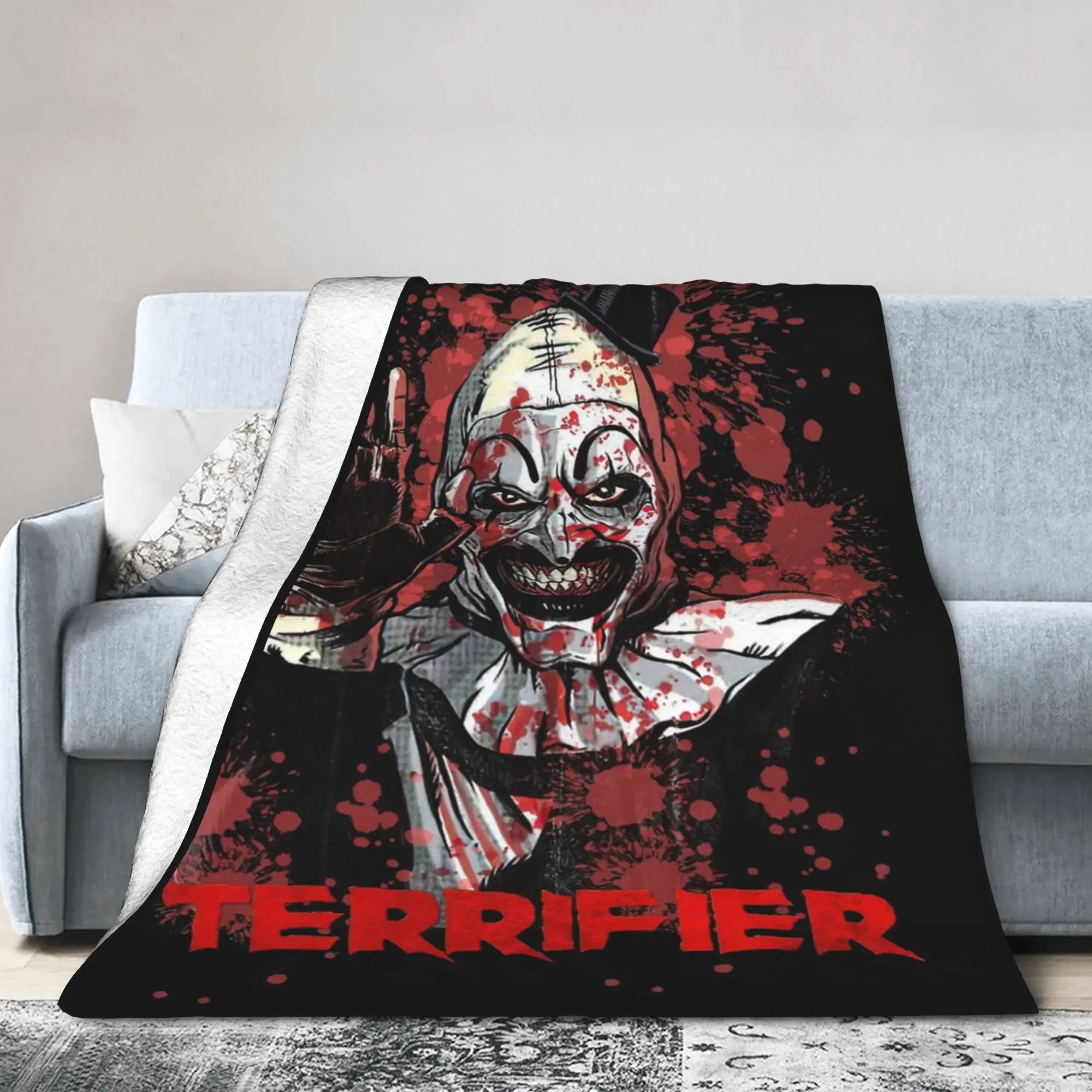 Terrifier Horror Art The Clown Blanket Flannel Textile Decor  Portable Super Soft Throw Blanket for Bed Bedroom Bedspread