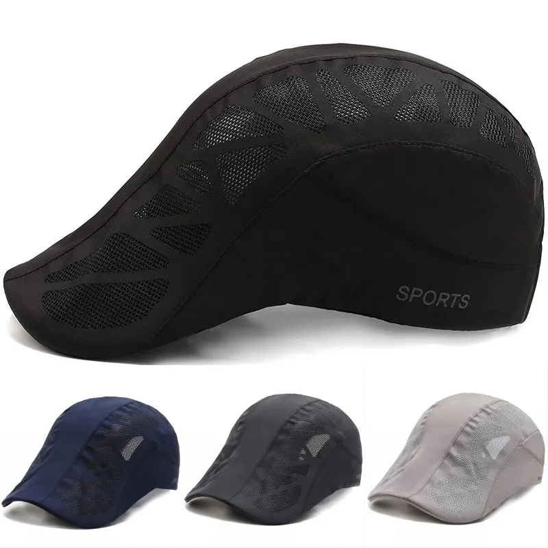 Summer Mens Sports Sun Hats Breathable Mesh Quick-drying Visor Caps Outdoor Gorro Hombre Boina Golf Hat Fashion Solid Flat Cap