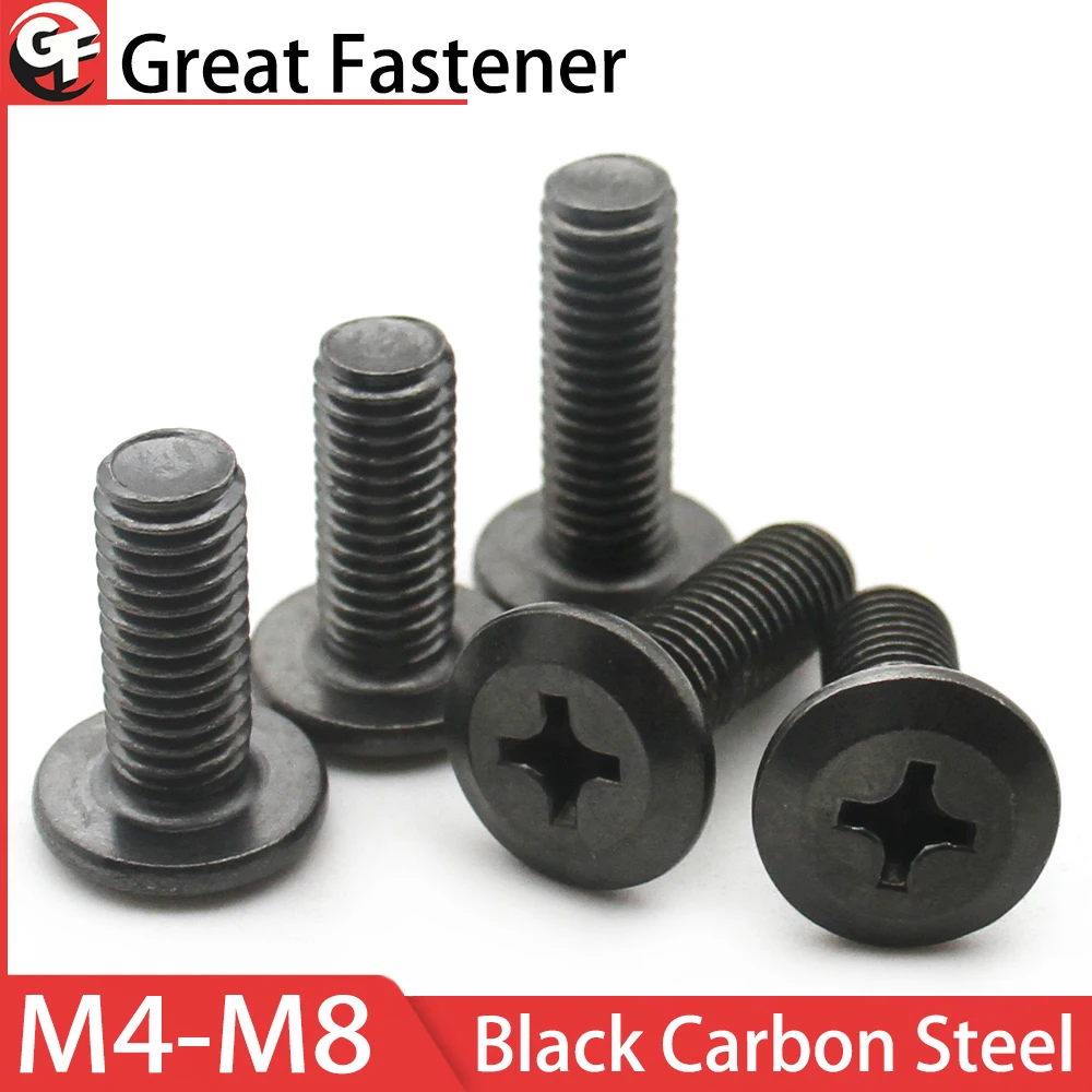 

5-50pcs M4 M5 M6 M8 Carbon Steel Black Flat Head Furniture Connector Bolts Large Countersunk Cross Recessed Screws
