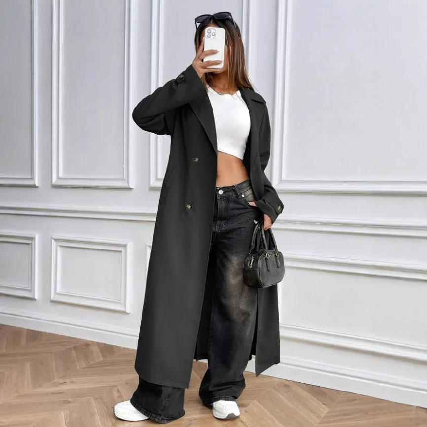 

Модный универсальный длинный плащ с поясом и длинными рукавами для женщин, весна-осень 202, новое поступление