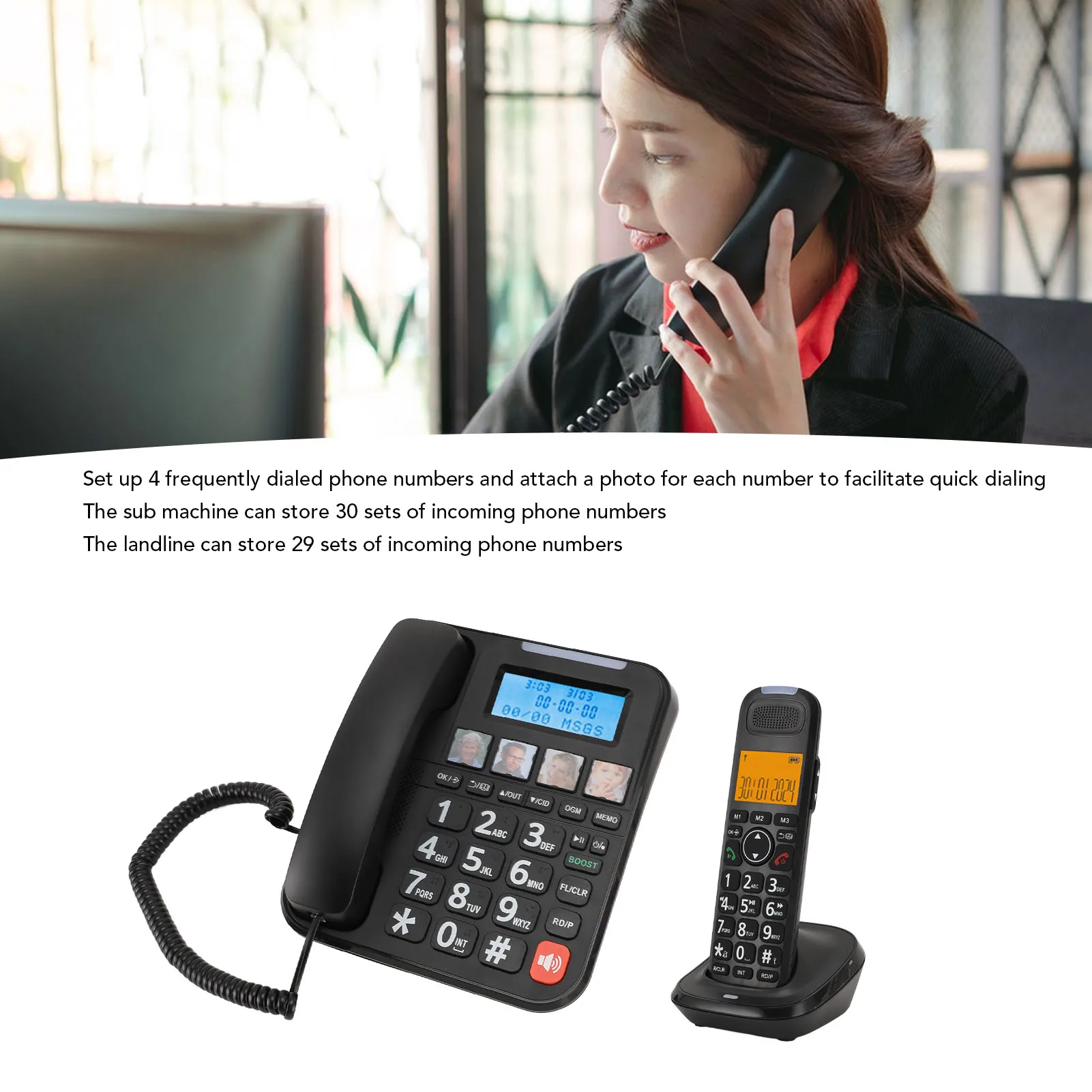 Expandable Corded Phone System Corded Cordless Phone Big Button Call Blocking Photo  with Answering Machine for Home