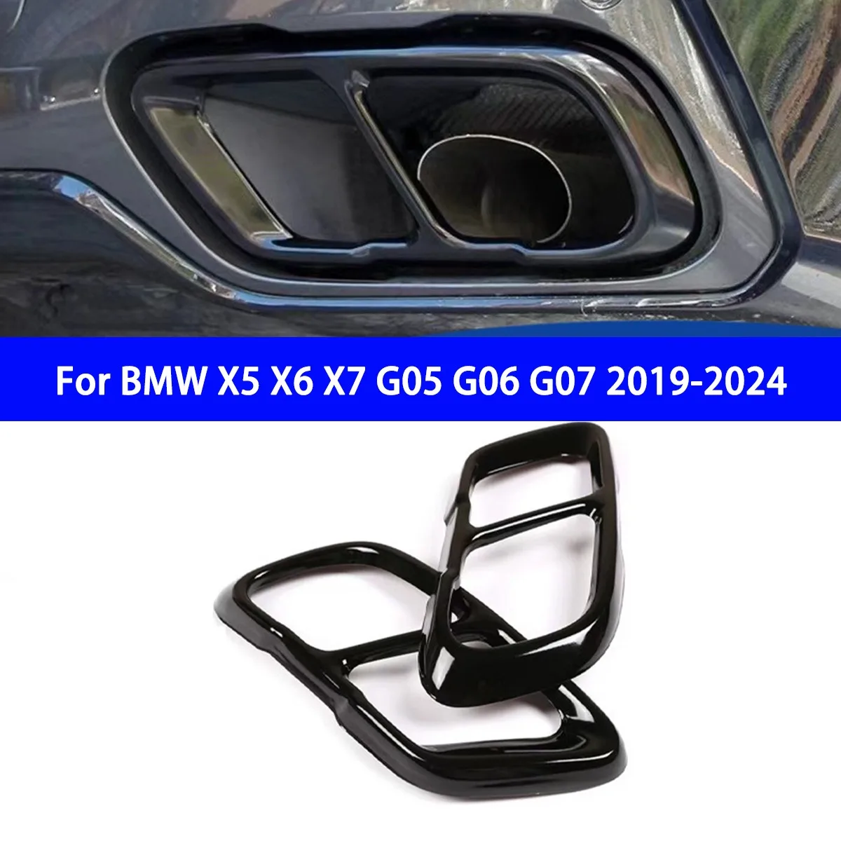 Suitable for BMW X5 X6 X7 G05 G06 G07 2019-2024 Adhesive Black Tailpipe Cover Made of Stainless Steel Material