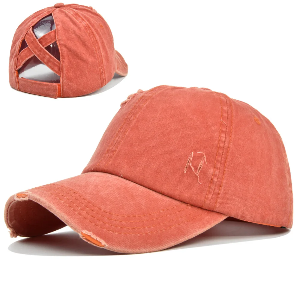 Retro Distressed Baseball Cap for Women Outdoor Crossed Tail Trendy Versatile Flat Brim Hat Fashionable Vintage Style 5