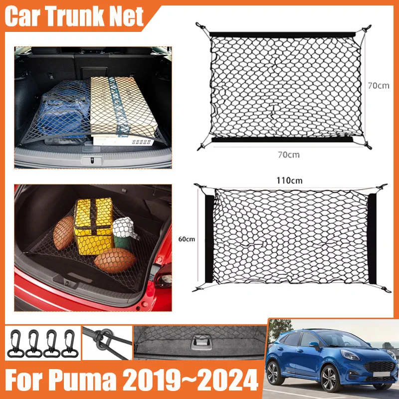 For Ford Puma Crossover 2019~2023 2024 Car Trunk Network Mesh Luggage Fixed Hooks Elastic Storage Cargo Net Organize Accessories