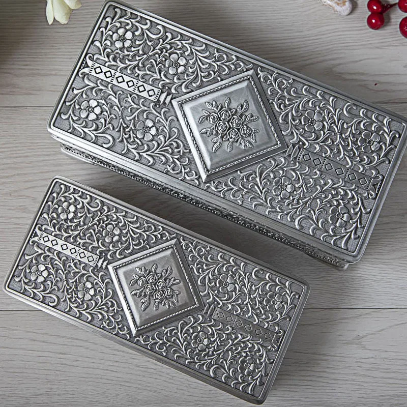 Retro Rectangular Jewelry Box Trinket Storage Box Necklace Earring Organizer Keepsake Box for Wedding Birthday Gift Home Deco