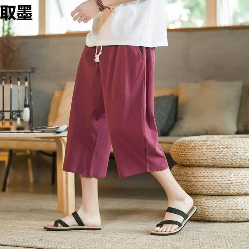 

Men's Cotton Linen Loose Fit ort Pants Summer Thin Sle Casual Wide Leg Pants mid Waist Trousers Other Casual Scenarios