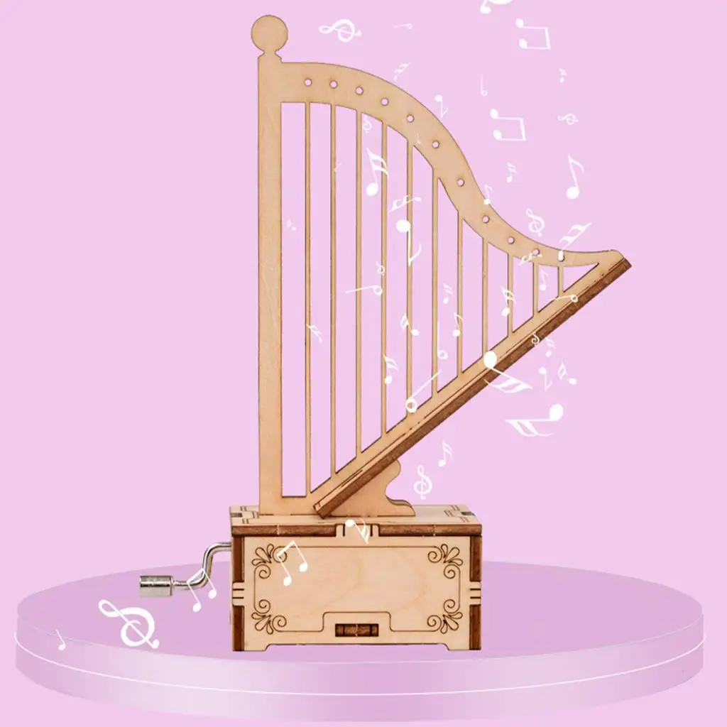 

3D Retro Wooden Puzzle Hand Crank Shape Harp Wooden Music Box