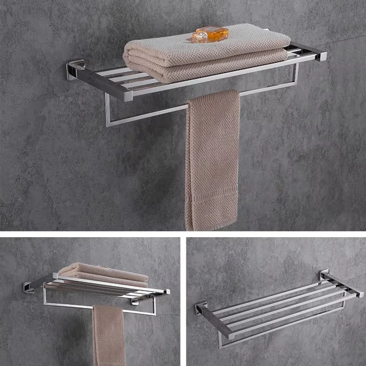 Modern Hotel Bathroom Stainless Steel Towel Rail Wall Mounted Towel Rack With Towels Shelf Shiny Finish