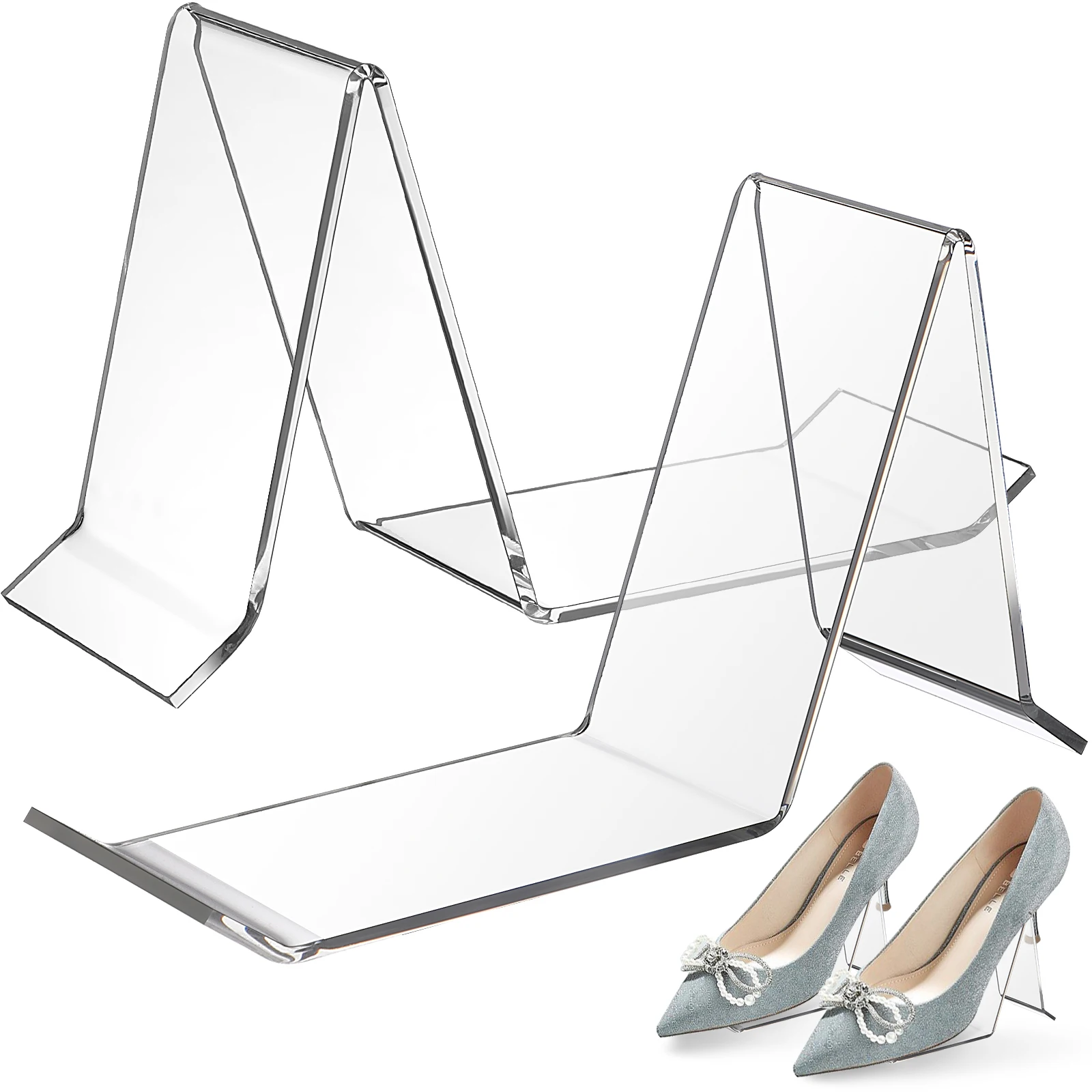 

2 Pcs Shoe Display Stand Clear Acrylic Lightweight Stable Retail Sneaker Rack Shopping Malls Easy Clean Modern Shoe Holder