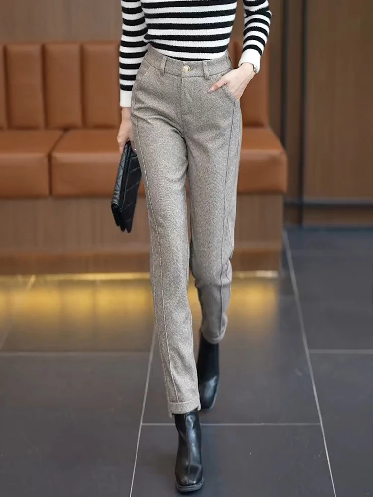 

Thickened Fleece High Waist Slimming Suit Pants Casual Harlan Pants Women Autumn Winter New Style Leisure Smoke Tube Pants