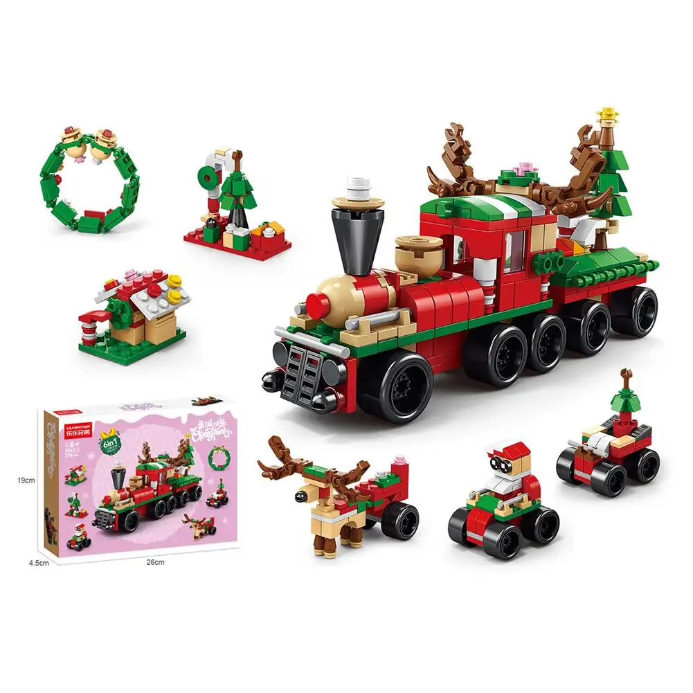 6 In 1 Creative Christmas Series Building Blocks Set Kawaii Reindeer Winter Village Mini House Model DIY Bricks Toys For Kids