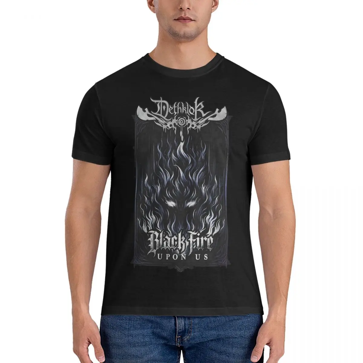 Crazy Dethklok Fire Upon Us T-Shirts Men Round Neck 100% Cotton T Shirt Black Metal Short Sleeve Tees Gift Idea Clothes