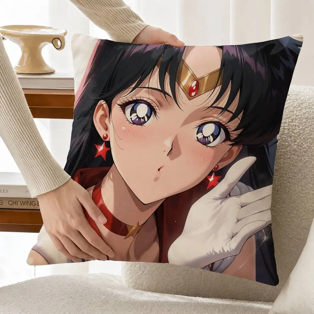 cute S-Sailor Mars Hino Rei Customizable Square Cushion Cover Double Sided Print Pillow Case