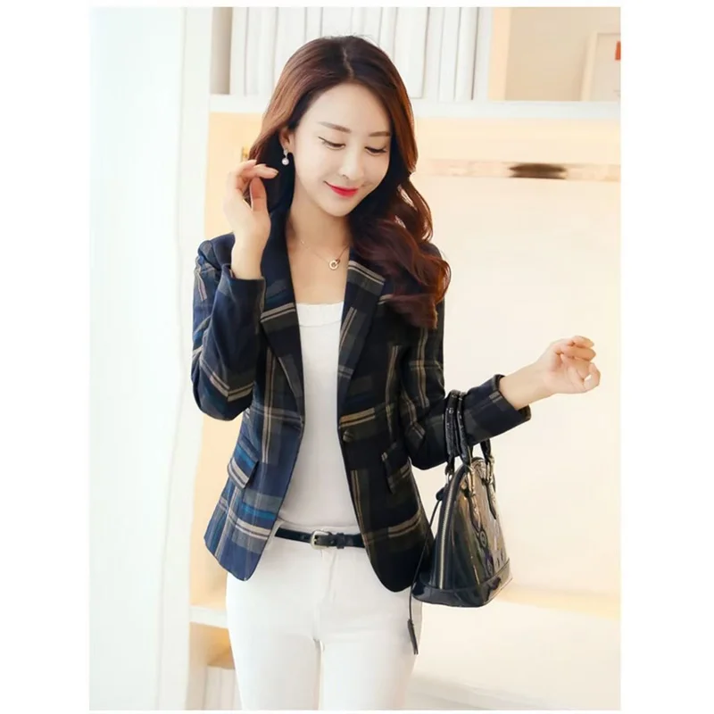 Nieuwe 2026 Lente Herfst Vrouwen Korte Pak Jas Vrouwen Jasje Slanke Geruite Kleine Pak Vrouwen Koreaanse lange Mouw Top
