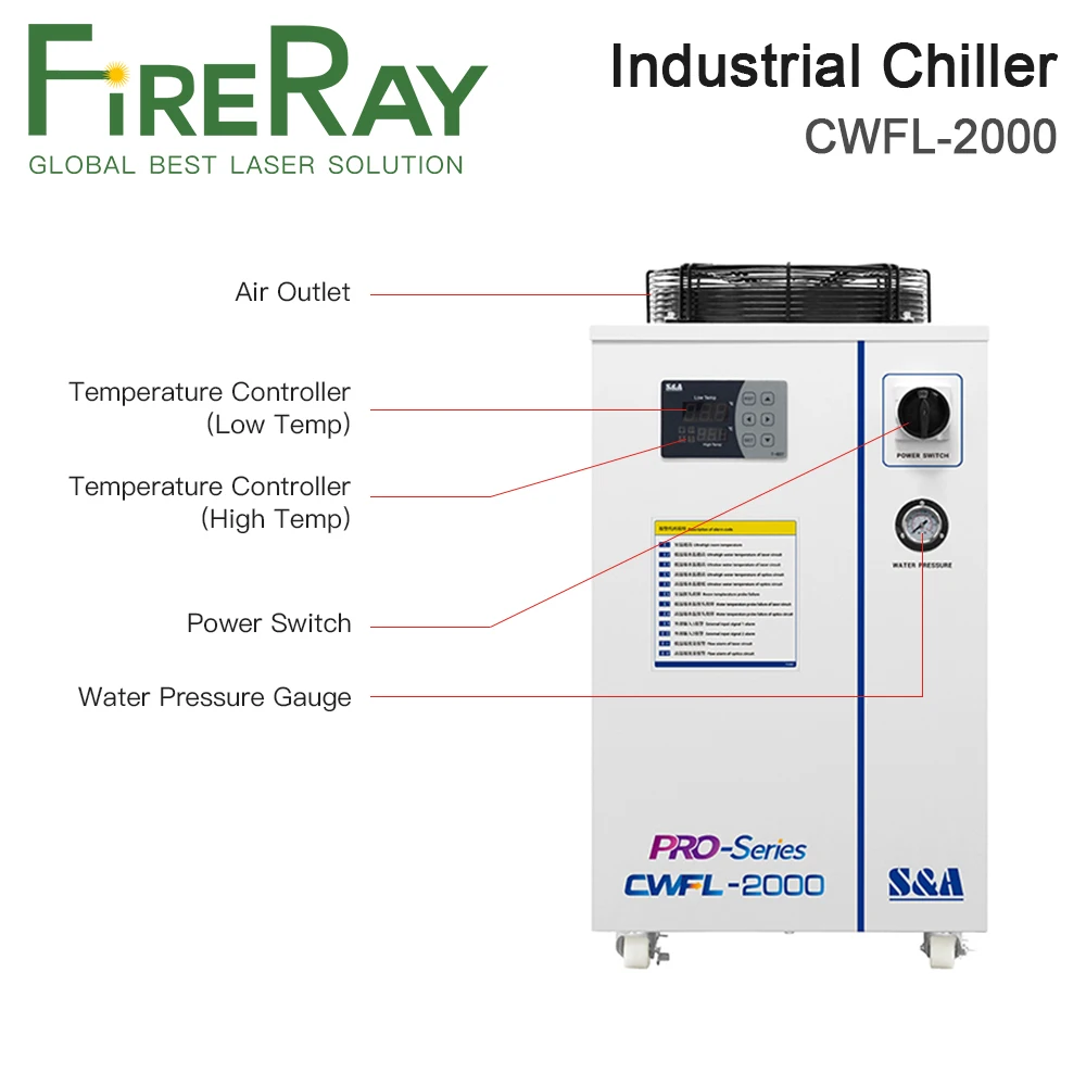 FireRay S&A CWFL-2000AN & 2000BN مبرد المياه الصناعية لآلة قطع النقش بالليزر من الألياف 2000 وات