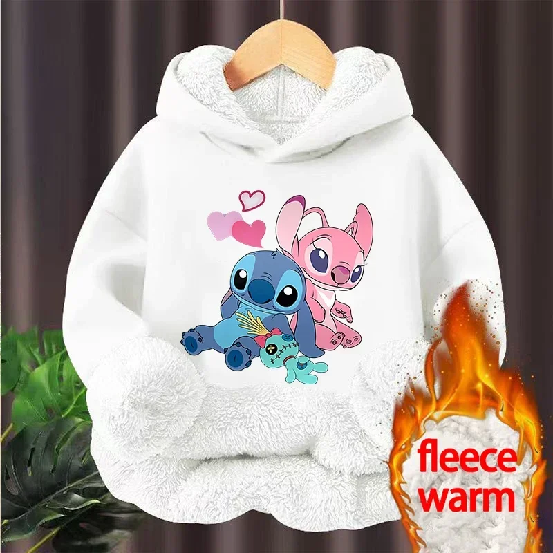 Lilo&stitch Children Hoodie Winter Thicken Warm Pullover Sweatshirt Street Sweater Girl Boy Outdoor Sports Kid Hooded Clothes