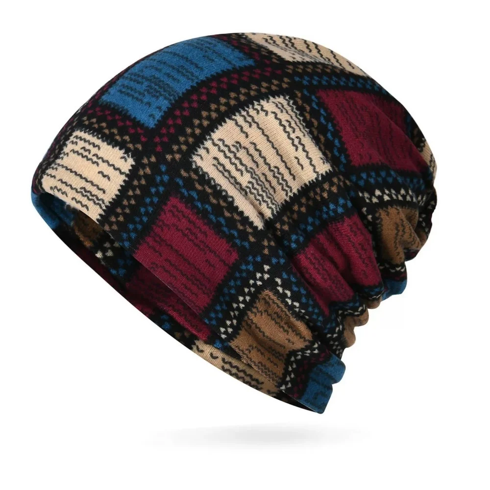 Autumn & Winter Vintage Printed Beanie - Classic Color Block