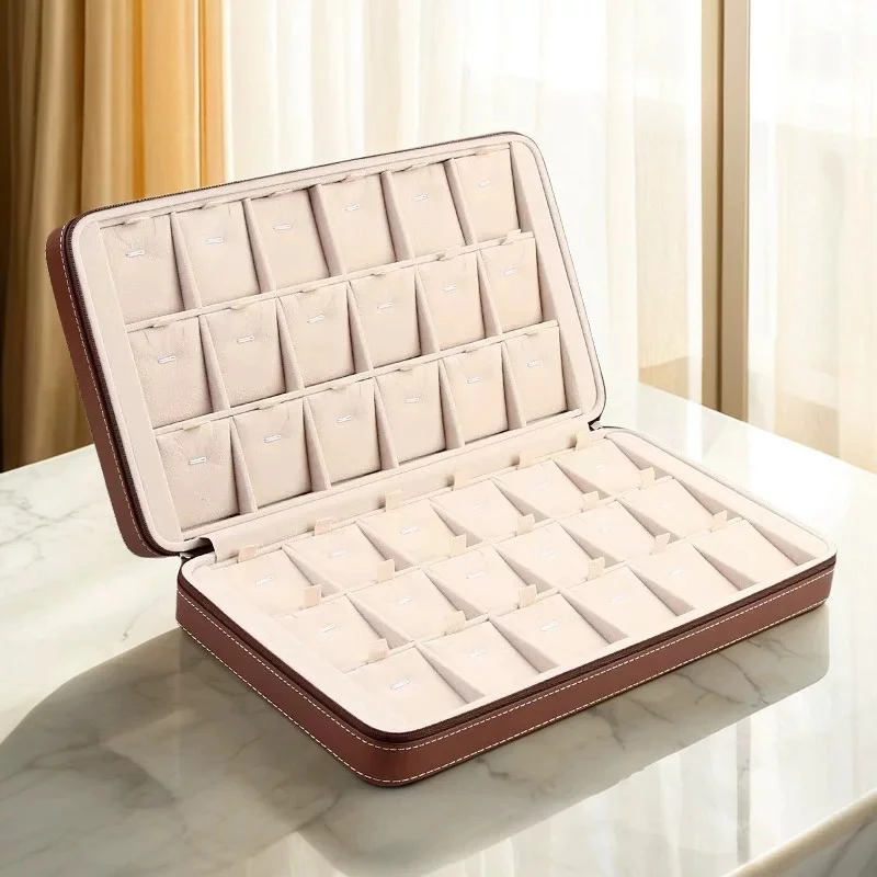 Leather Jewelry Box Luxury Necklace Storage Boxes Portable Zipper Necklace Organizer Boxes Counter Pendant Collection Box
