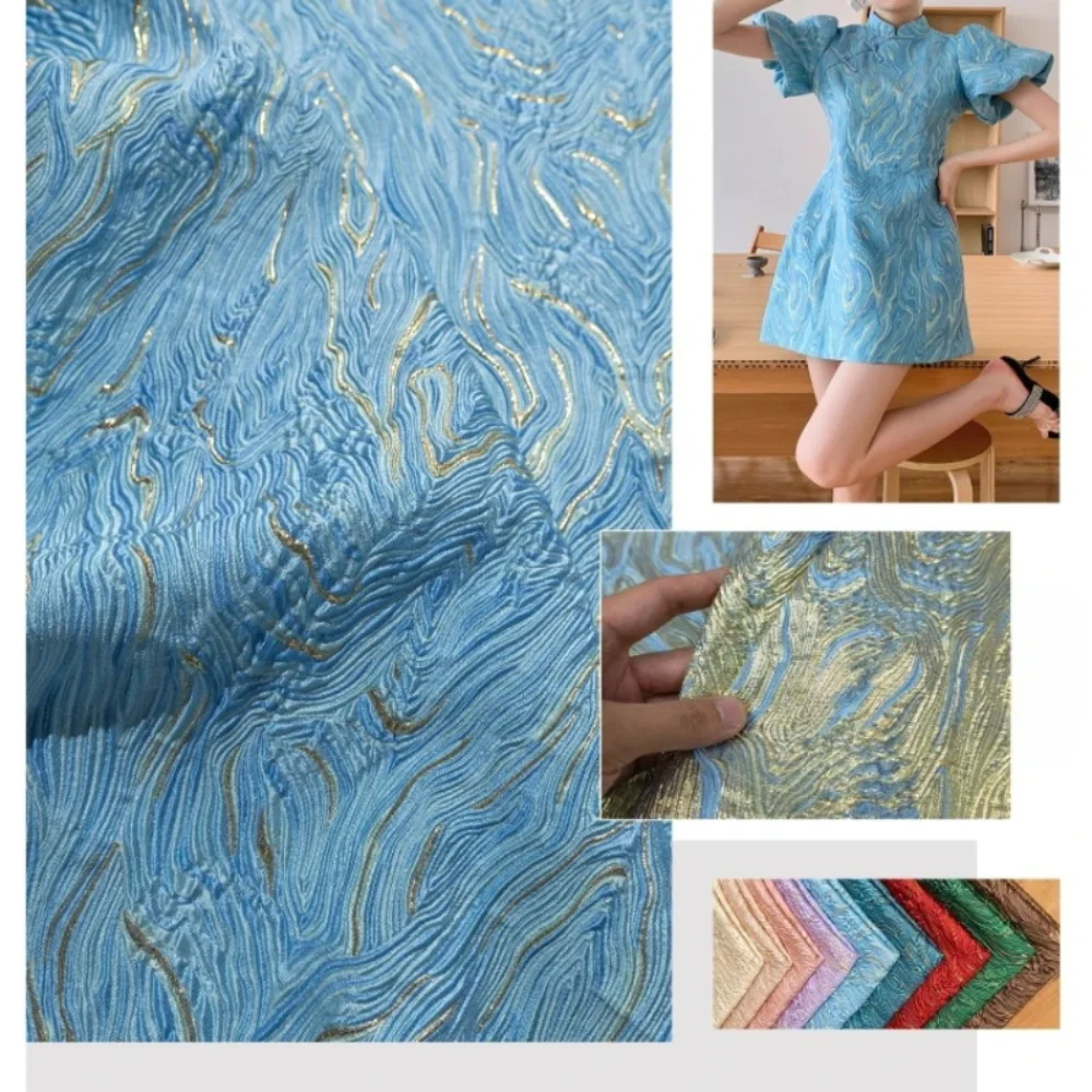 

Blue Micro Light Jacquard Fabric for Fashion Jacket Clothing Designer Apparel Diy Sewing Fabrics By The Yard Cloth Wholesale