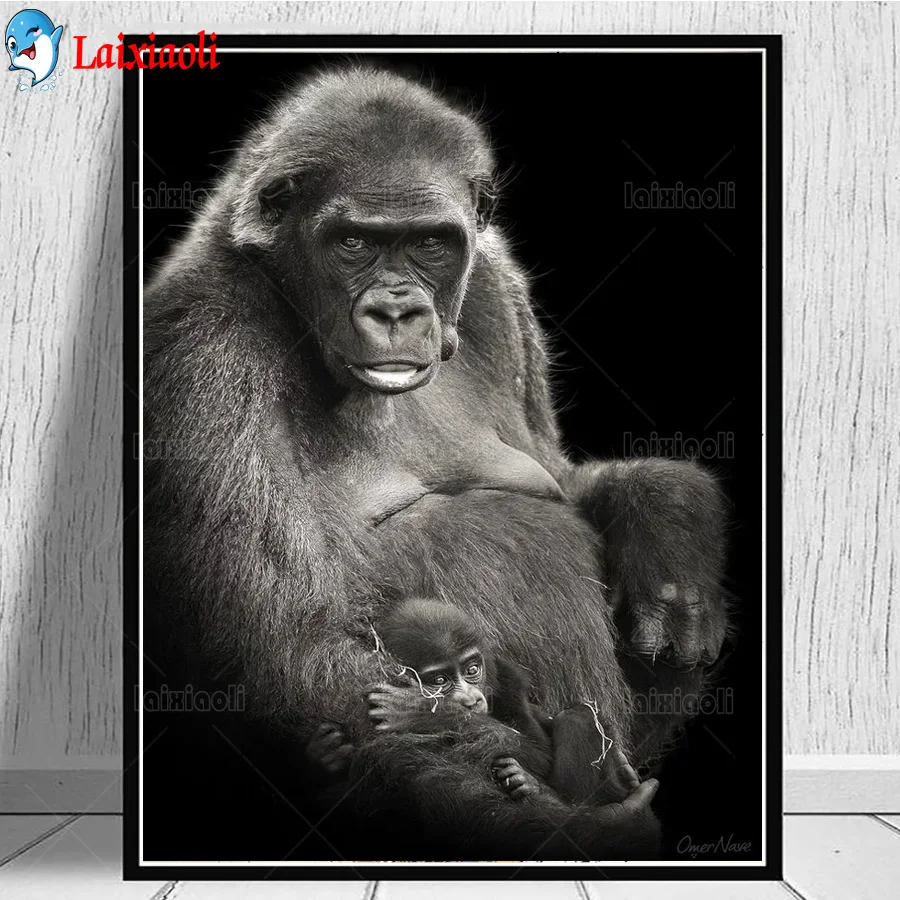 Full square round diamond painting chimpanzee diamond embroidery 5D rhinestone mosaic Apes and baby diamond inlaid pattern decor