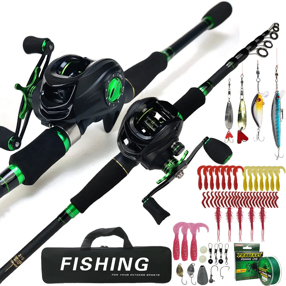 

Baitcasting Fishing Rod Reel Kit Lure Rod Set 1.8-2.7m Carbon Fiber Rod and Max Drag 10kg for Bass Fishing Pesca