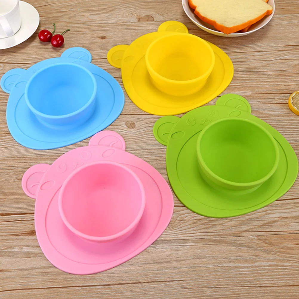 

Non slip Dinner Plate Kids Bear Shape Suction Bowl One piece Baby Food Grade Silicone Travel Camping Easy Use
