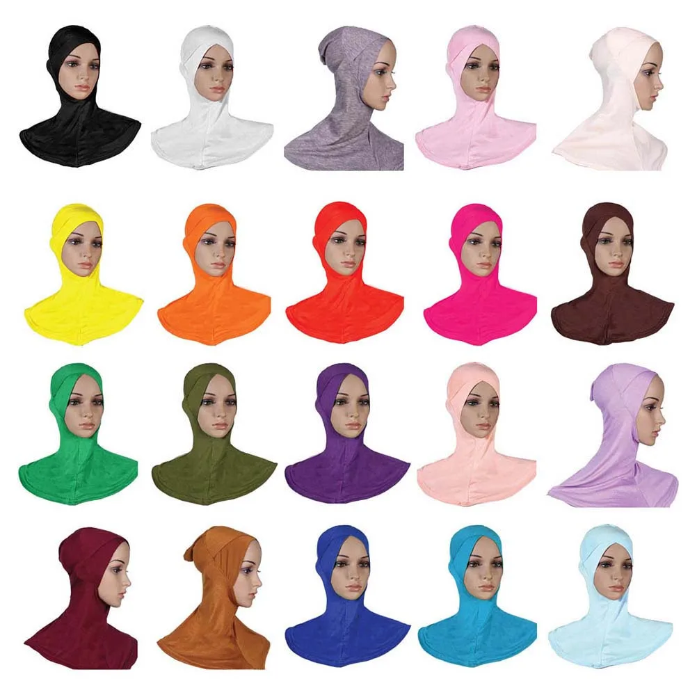 Black Full Cover Muslim Hijab Cap Adjustable Inner Hijab Seamless Stretchable Lightweight Bone Bonnet Islamic Headwear 43x45cm