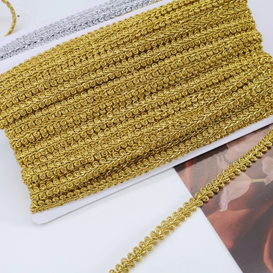 2M/5M/20M Gold Centipede Braid Lace Trim 10mm Polyester Metallic Thread Ribbon for Clothes Wedding Costume Crafts